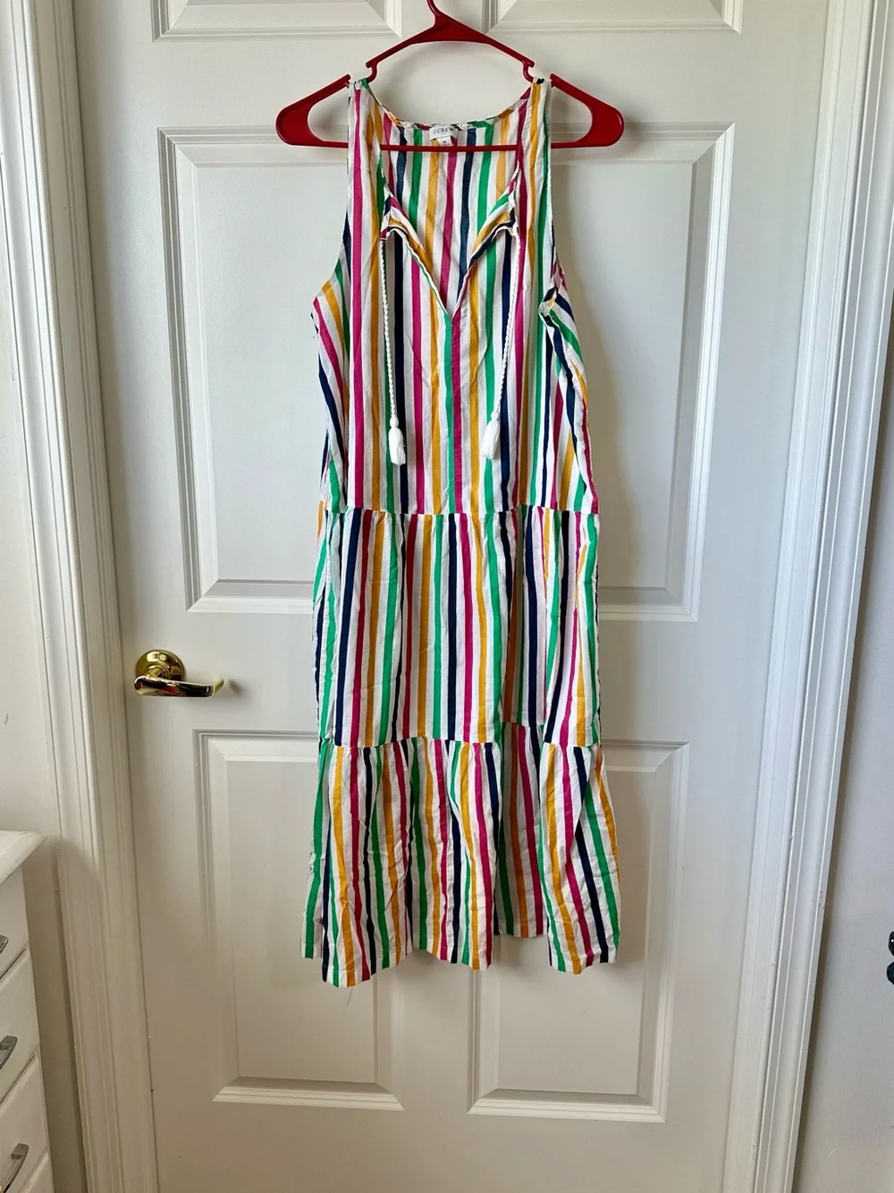 J.Crew Colorful Striped Tiered Midi Dress 100% Cotton Size M